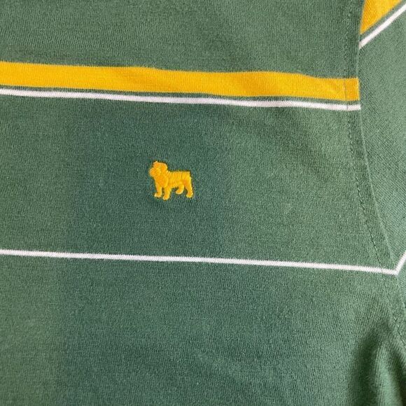 Large Aeropostale Slim Fit Green Polo Long Sleeve Yellow Striped - Picture 9 of 11